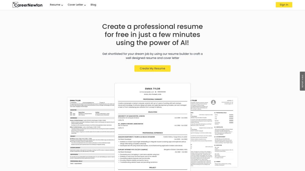 CareerNewton: AI powered Resume Builder