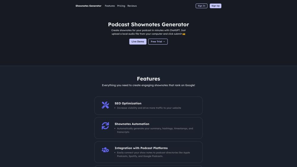 Podcast Shownotes Generator